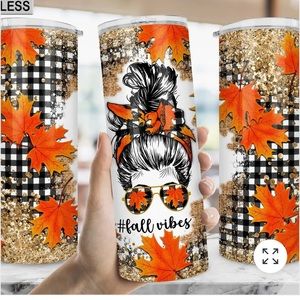Fall Vibes Messy Bun Autumn Fall Stainless Steel Tumbler